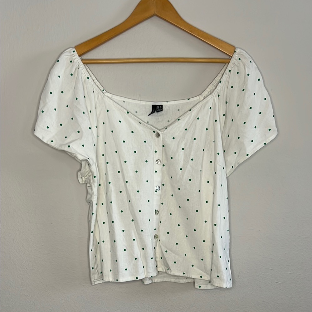 Vero Moda White Blouse with Green Polka Dots